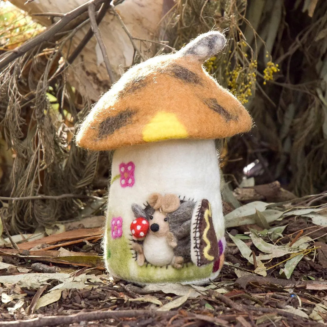 Felt Hedgehog with Mushroom Toy