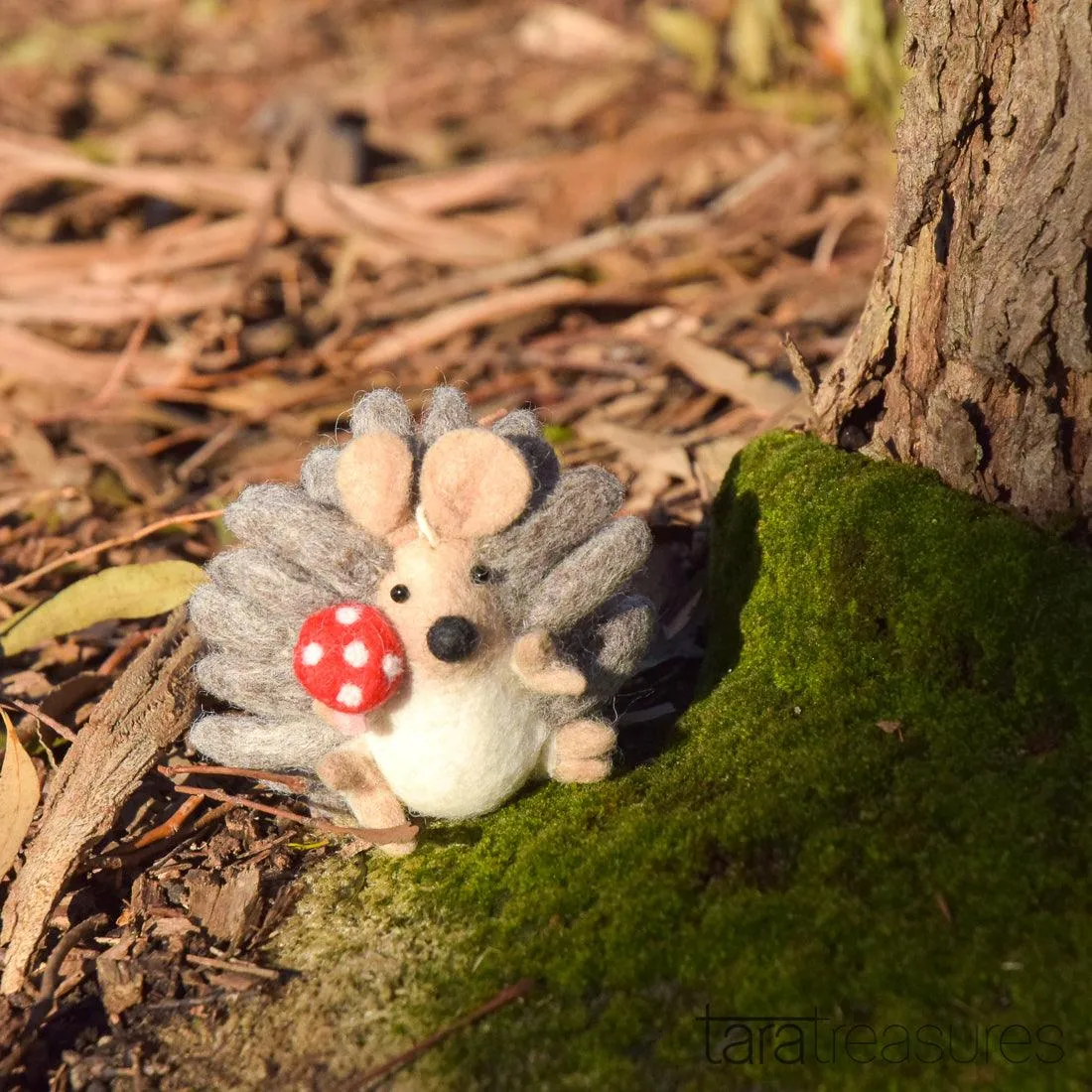 Felt Hedgehog with Mushroom Toy