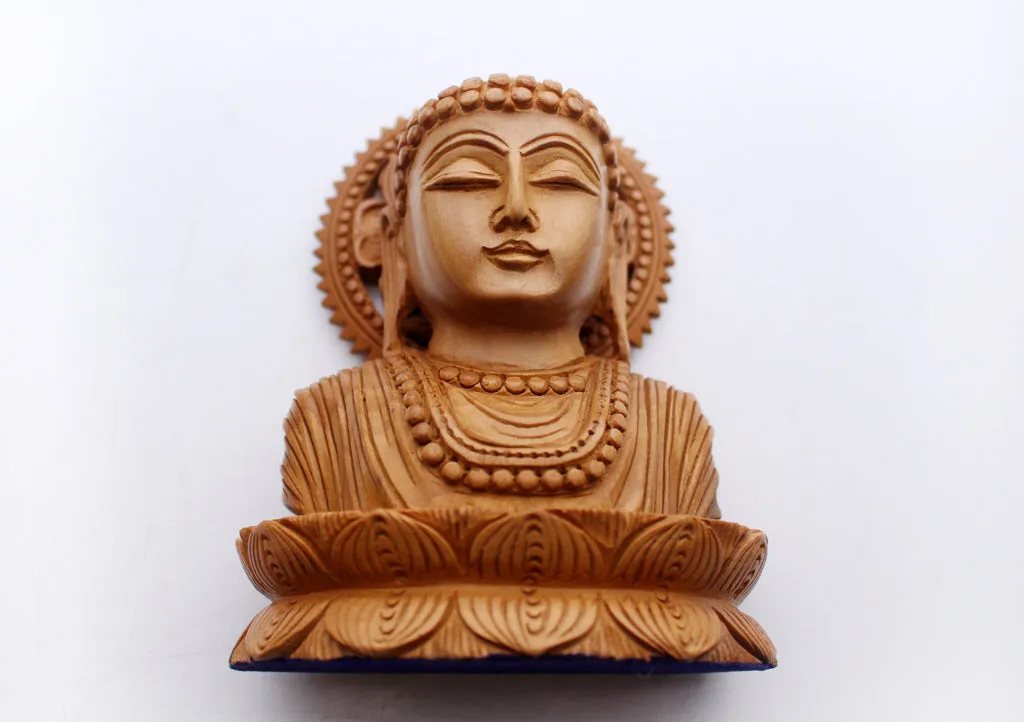 Finely Handcarved Buddha Wooden Bust