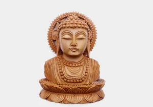 Finely Handcarved Buddha Wooden Bust
