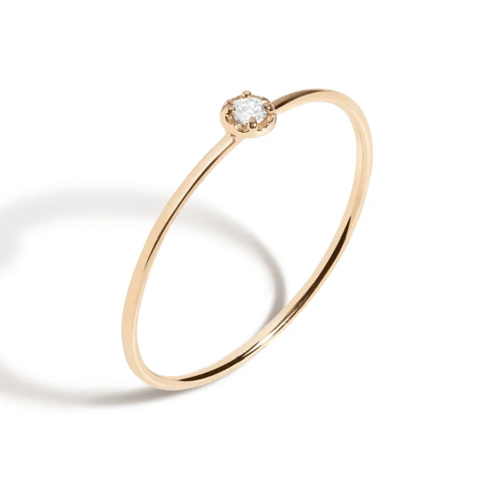 FJ0047 925 Sterling Silver Fine Single Zircon Ring