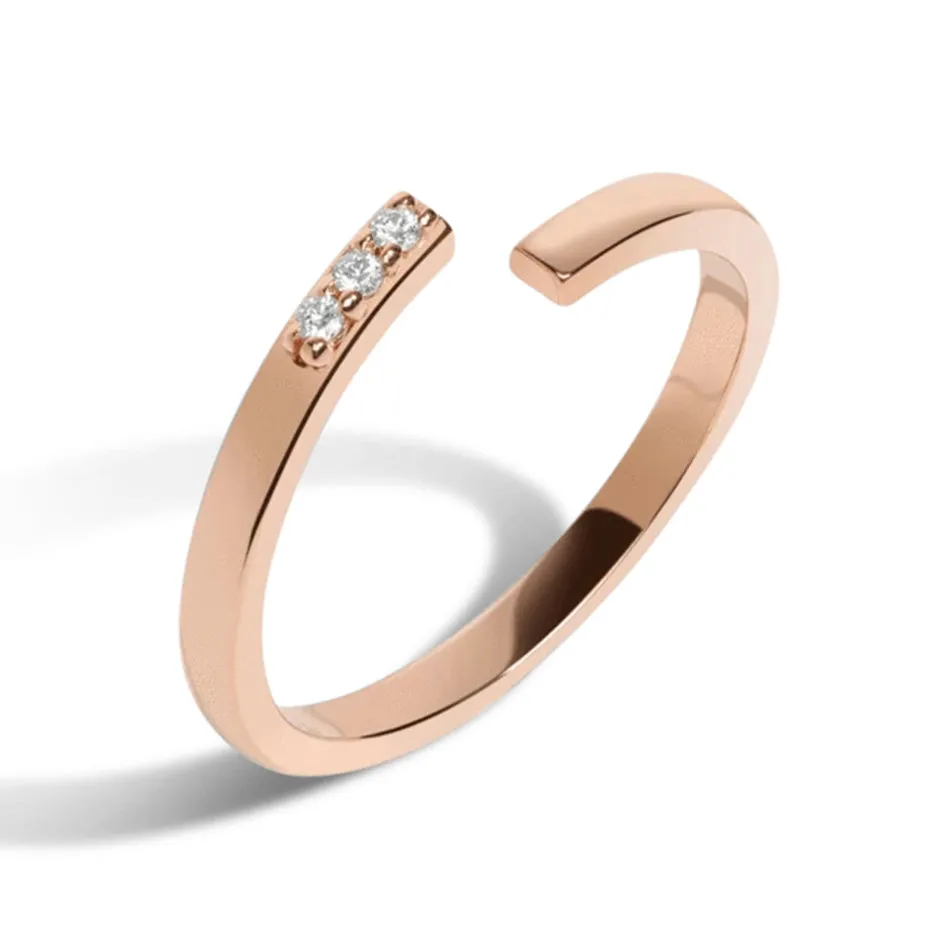 FJ0059 925 Sterling Silver Three Zircon Open Ring
