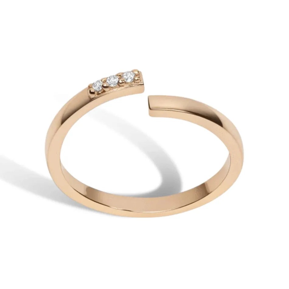 FJ0059 925 Sterling Silver Three Zircon Open Ring
