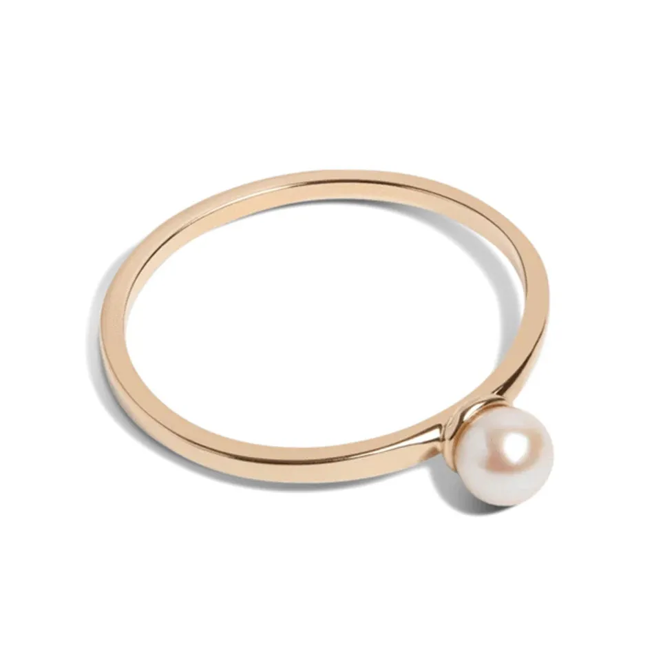FJ0069 925 Sterling Silver Single Pearl Ring