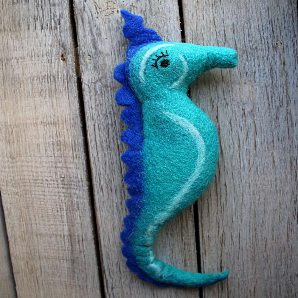 Funky blue sea horse felt animal