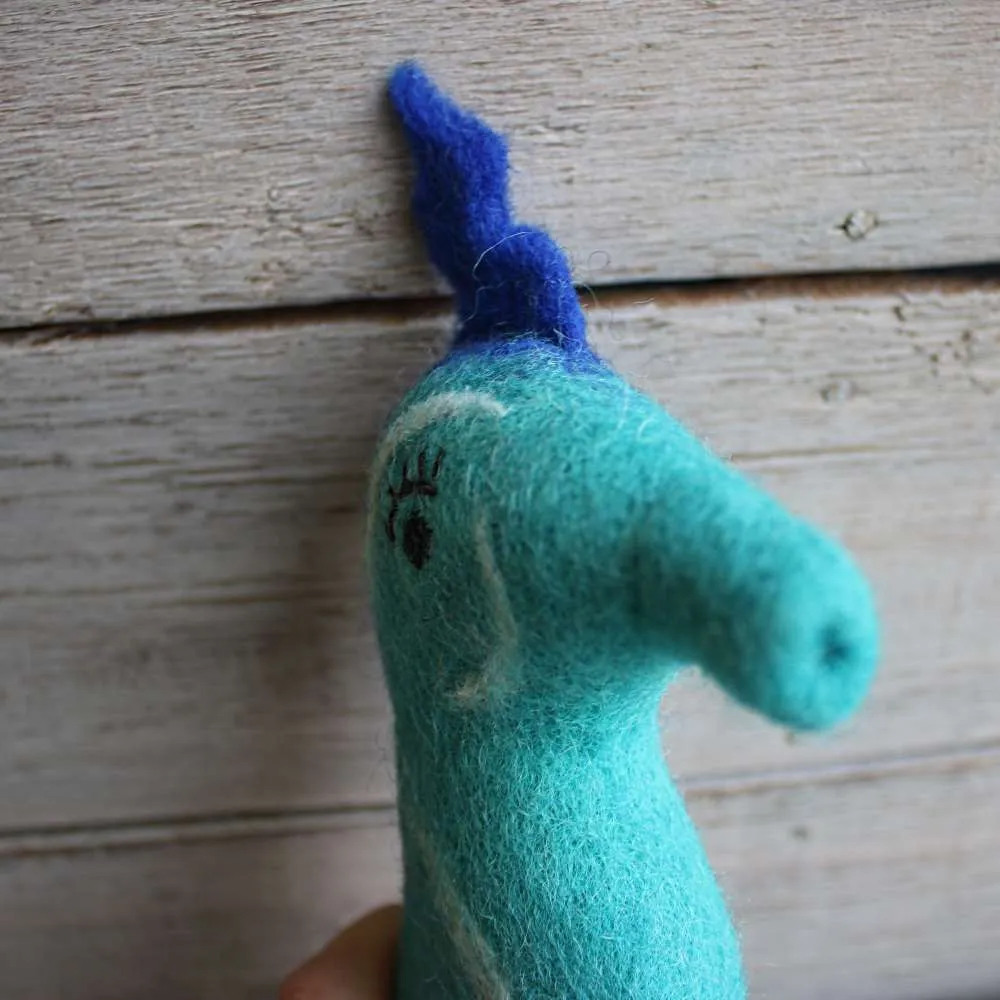 Funky blue sea horse felt animal