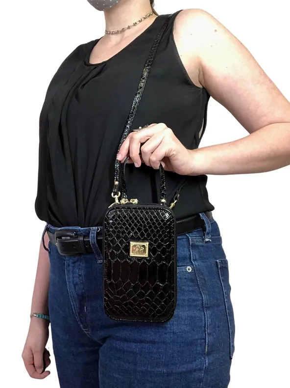 Galope Patent Leather Phone Purse Black
