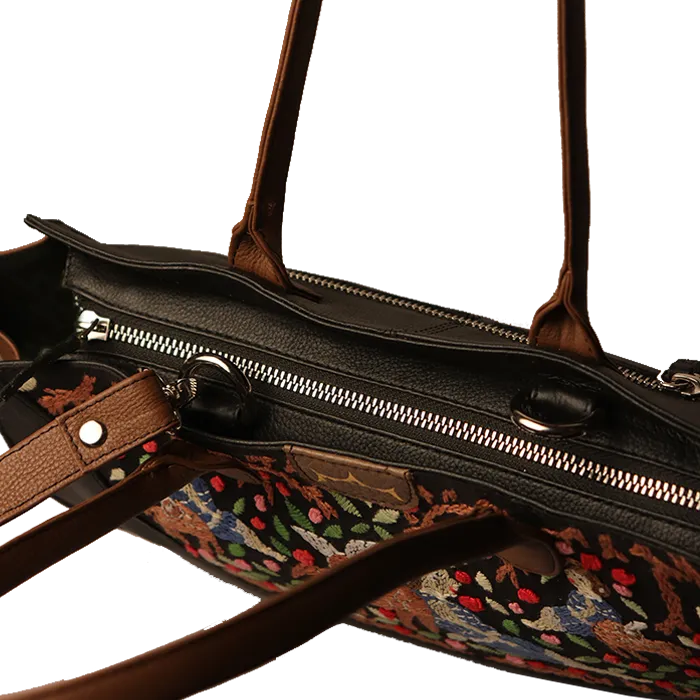 Genuine Leather-Kantha Handcrafted Sonar Horeen Handbag (Black-Brown)