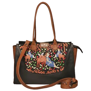 Genuine Leather-Kantha Handcrafted Sonar Horeen Handbag (Black-Brown)