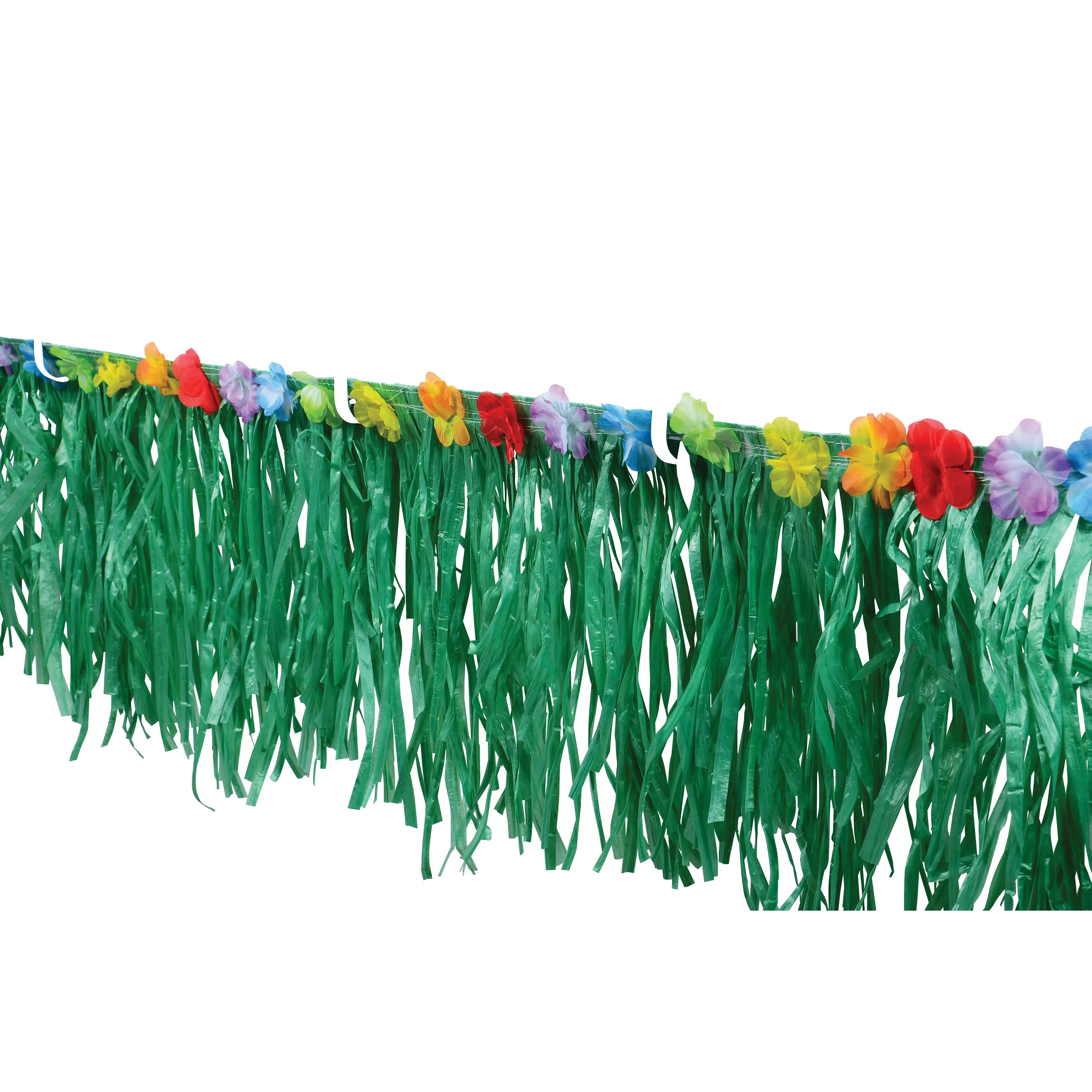 Green Luau Party Fringe Decoration With Flowers
