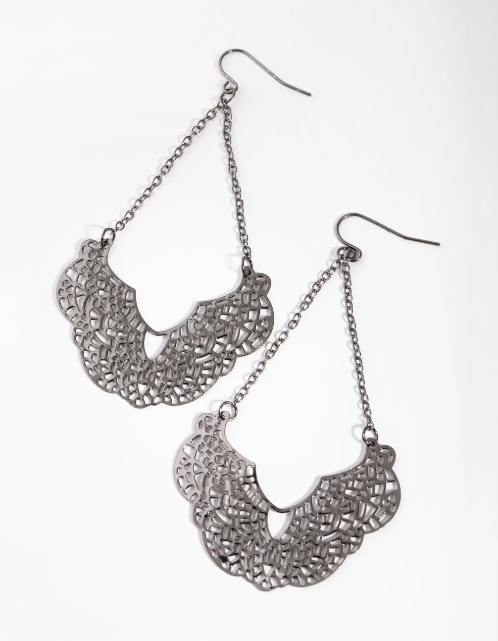 Gunmetal Bottom Filigree Drop Earrings