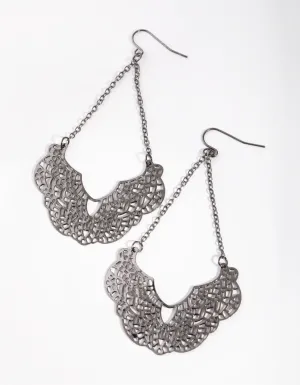 Gunmetal Bottom Filigree Drop Earrings
