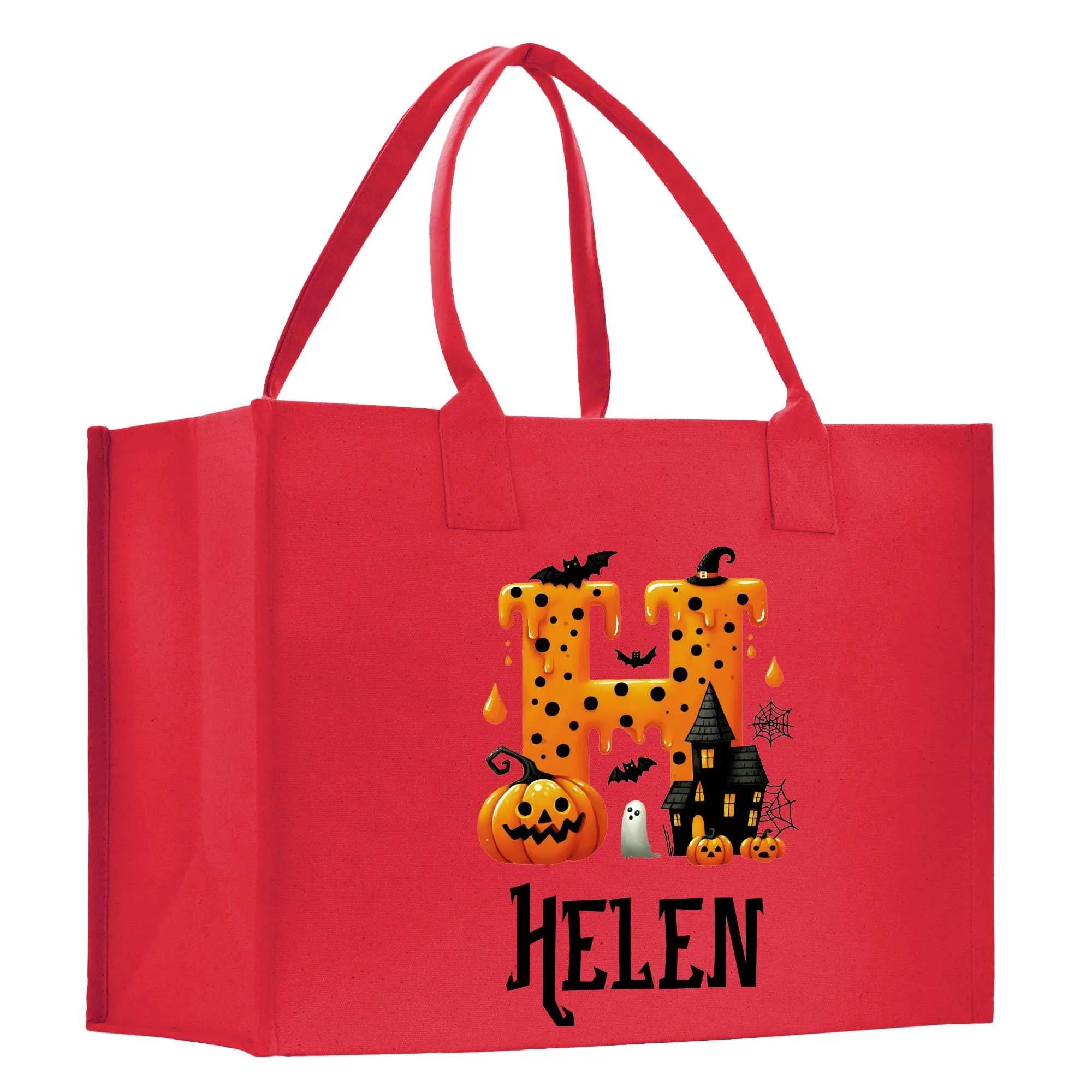 Halloween Trick or Treat Tote Bag Halloween Bag for Kids Halloween Gift Halloween Candy Bag Halloween Doodles Cute Canvas Tote Bag (HW1035)