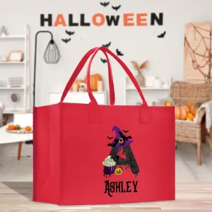Halloween Trick or Treat Tote Bag Halloween Bag for Kids Halloween Gift Halloween Candy Bag Halloween Doodles Cute Canvas Tote Bag (HW1035)