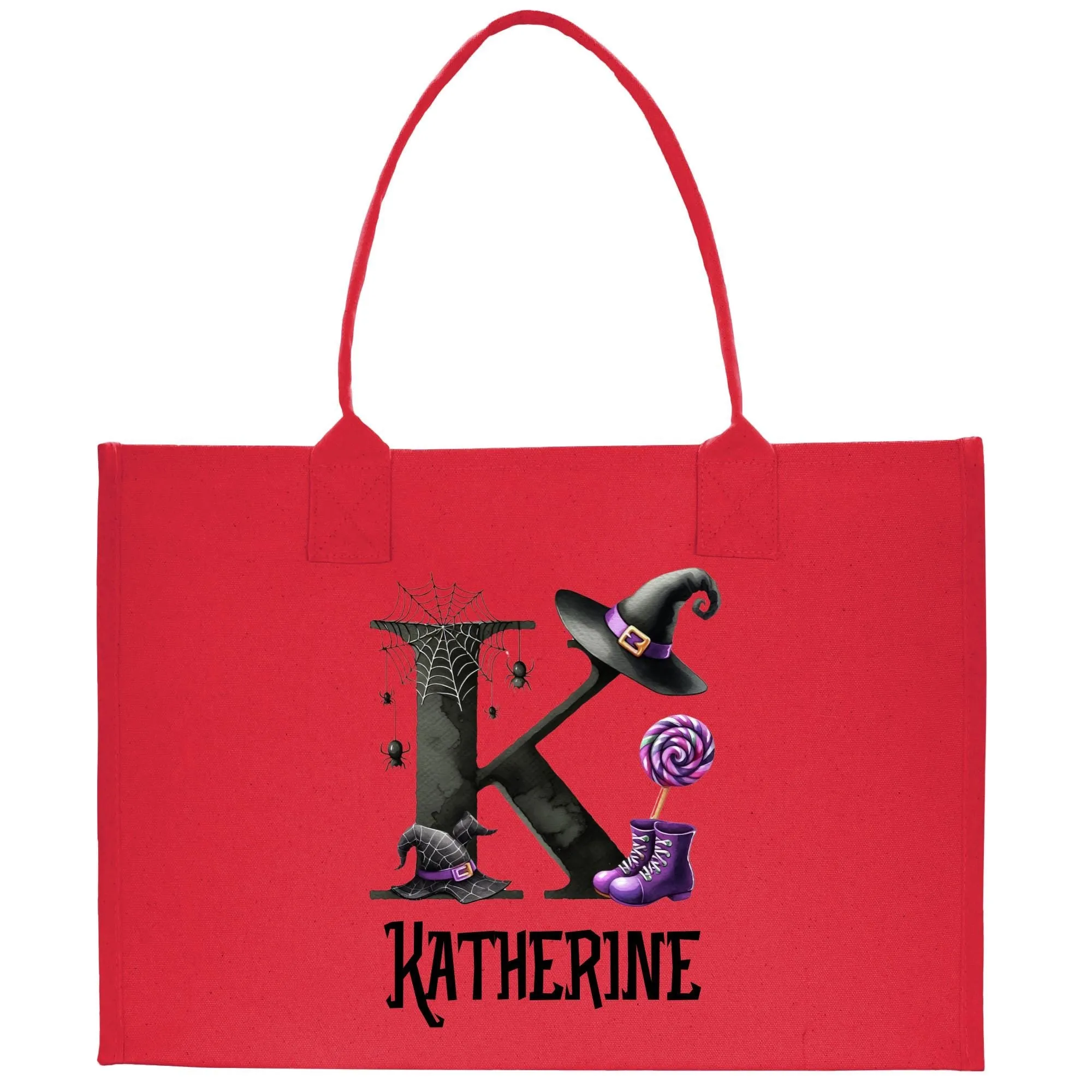 Halloween Trick or Treat Tote Bag Halloween Bag for Kids Halloween Gift Halloween Candy Bag Halloween Doodles Cute Canvas Tote Bag (HW1035)