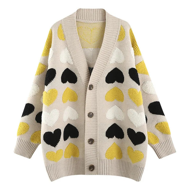 Heart Print Oversized Cardigan