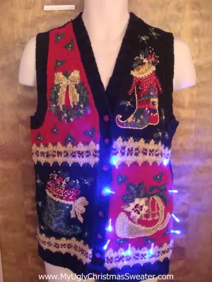 Horrible Ornate Stockings Light Up Ugly Xmas Sweater Vest