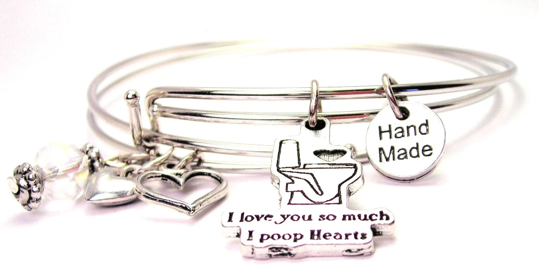 I Love You So Much I Poop Hearts Expandable Bangle Bracelet Set