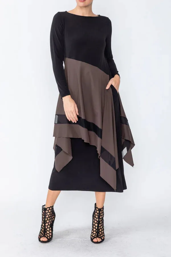 IC Collection BOAT NECK ASYMMETRICAL LAYER MIX DRESS Style 5610D