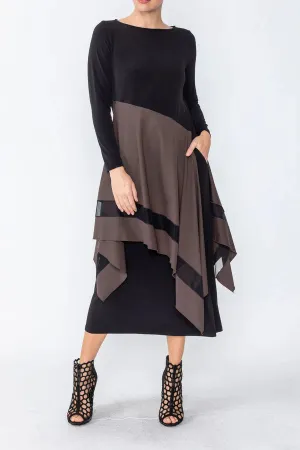 IC Collection BOAT NECK ASYMMETRICAL LAYER MIX DRESS Style 5610D