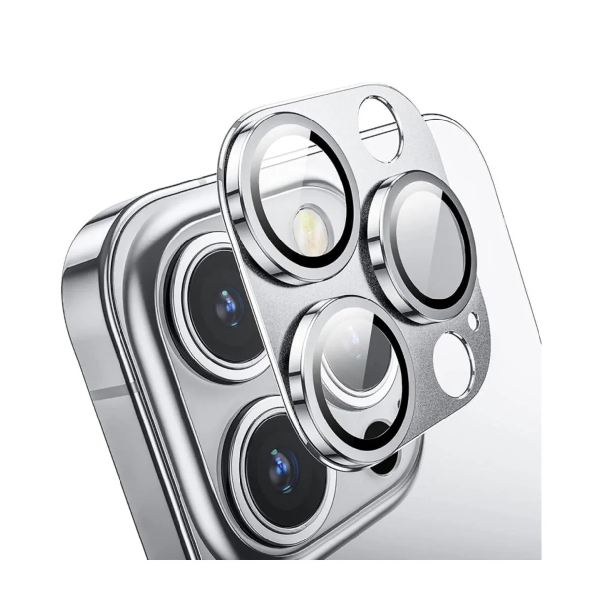 iPhone 15 Pro / iPhone 15 Pro Max Alu Ultra Clear Camera Lens Protector Full Protection with Armored Glass - Silver