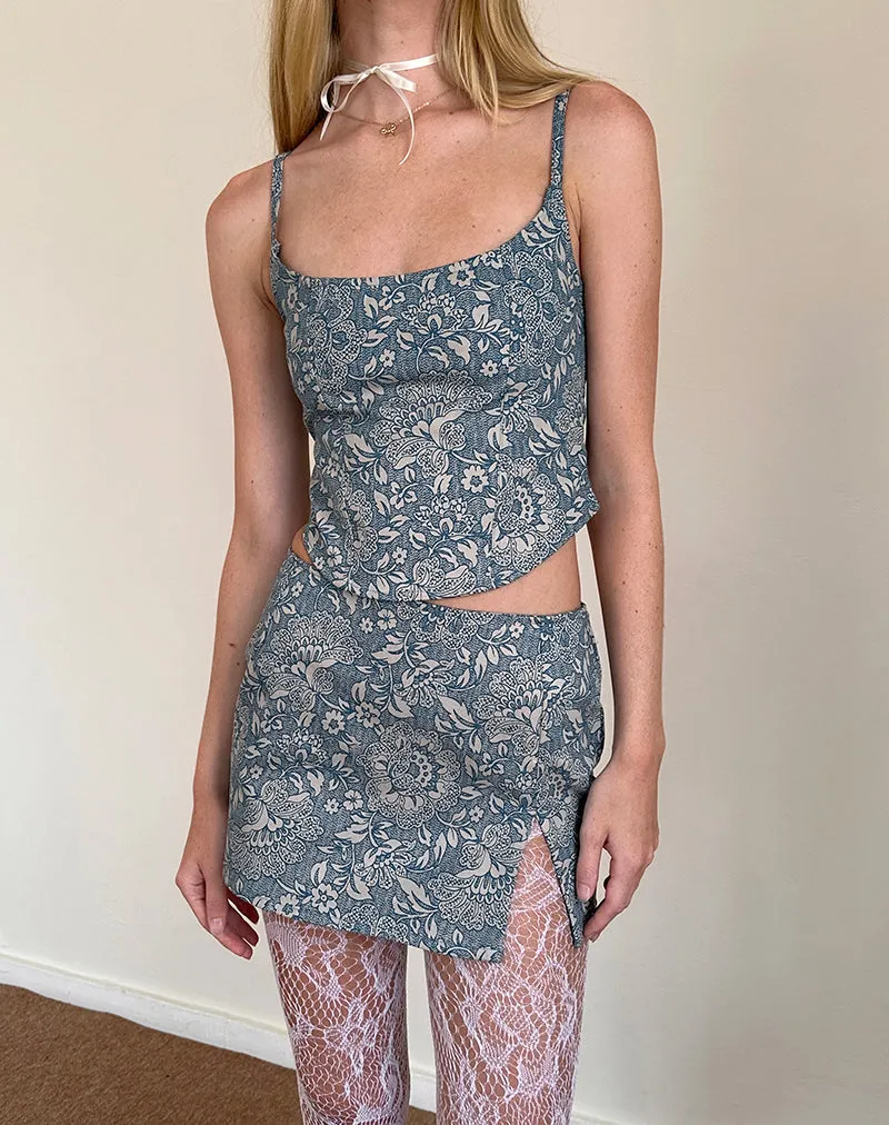 Jatemi Corset Top in Blue Ornate Print
