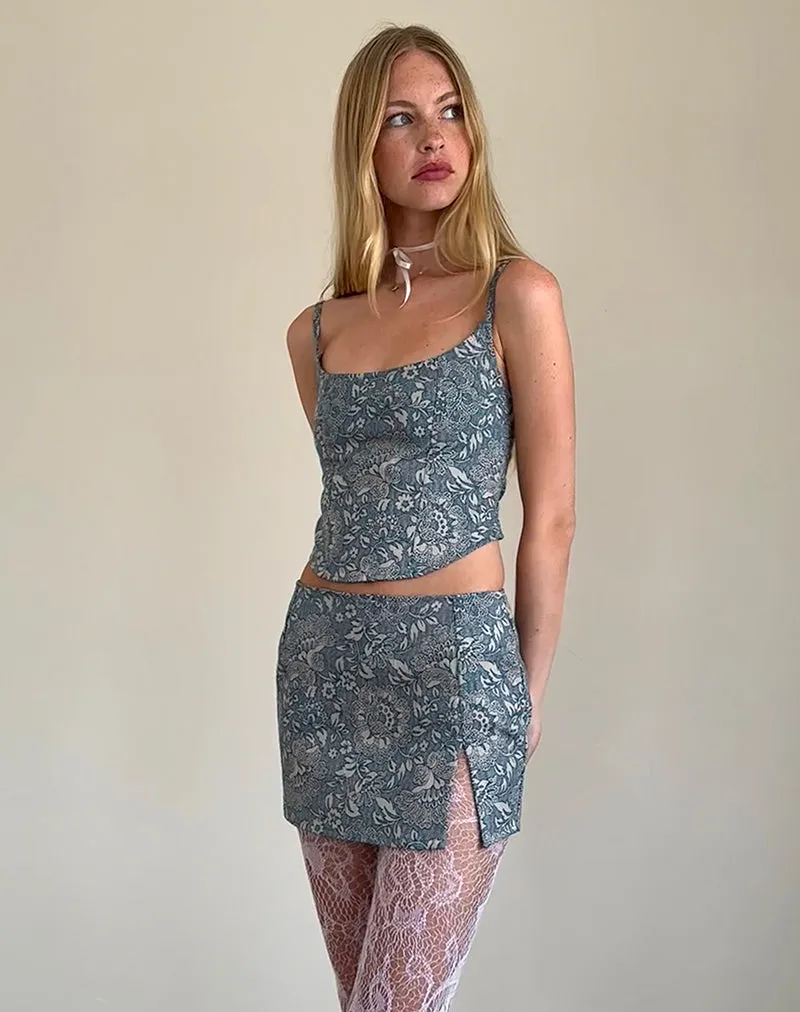 Jatemi Corset Top in Blue Ornate Print