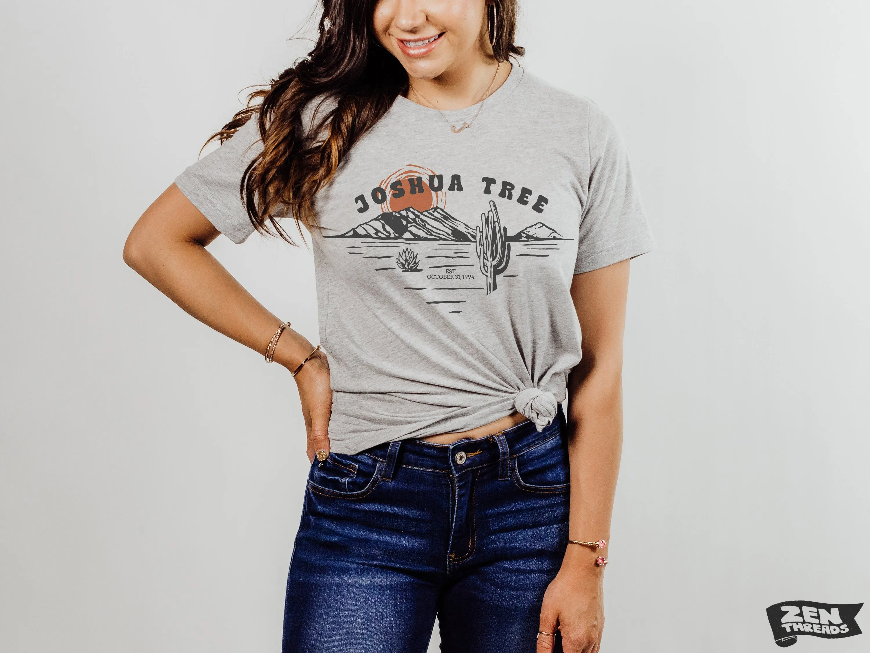 JOSHUA TREE Illustration Unisex mens women's Desert Cactus T Shirt National Park California custom color printed tee camping travel hiking