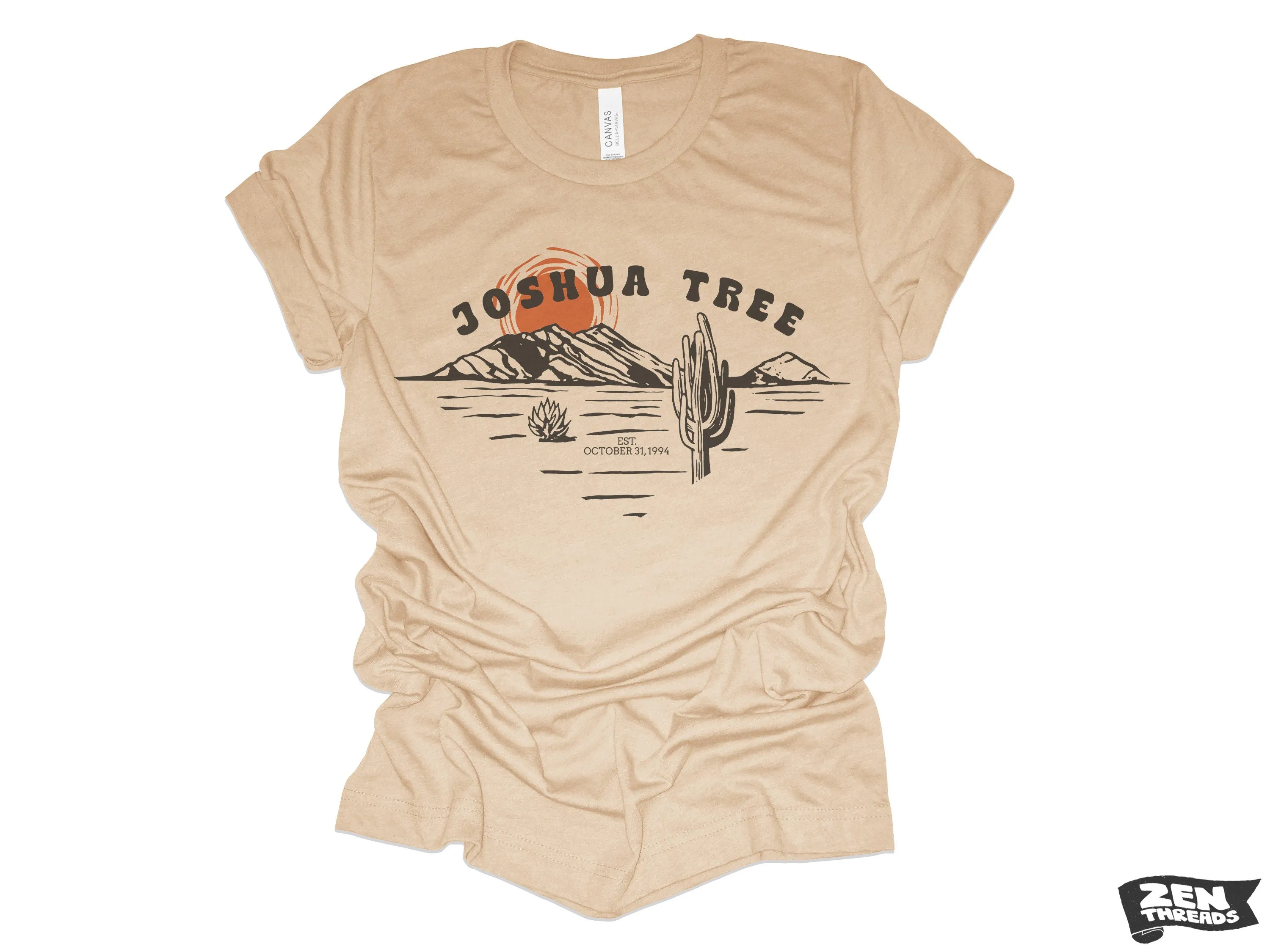 JOSHUA TREE Illustration Unisex mens women's Desert Cactus T Shirt National Park California custom color printed tee camping travel hiking