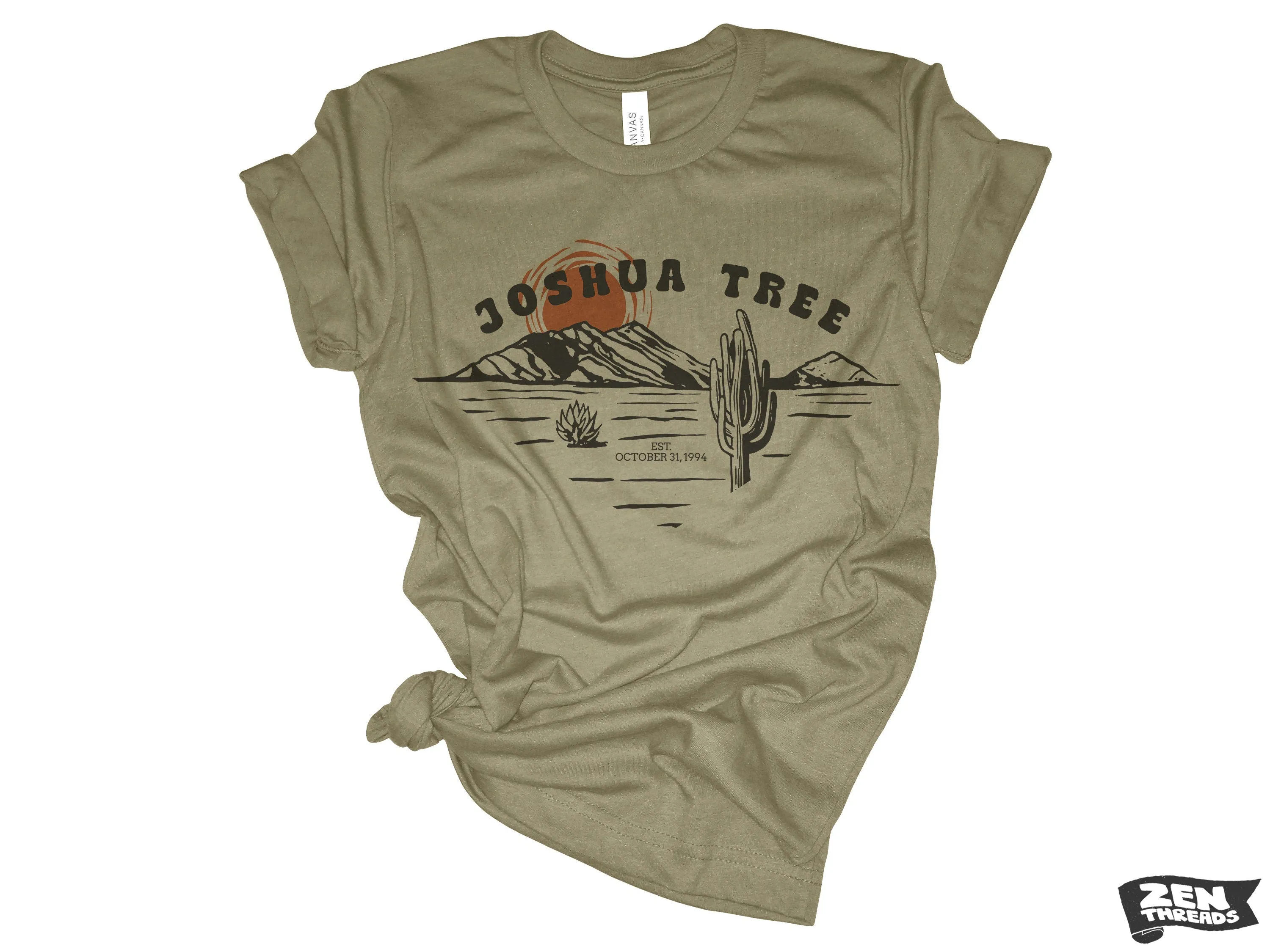 JOSHUA TREE Illustration Unisex mens women's Desert Cactus T Shirt National Park California custom color printed tee camping travel hiking
