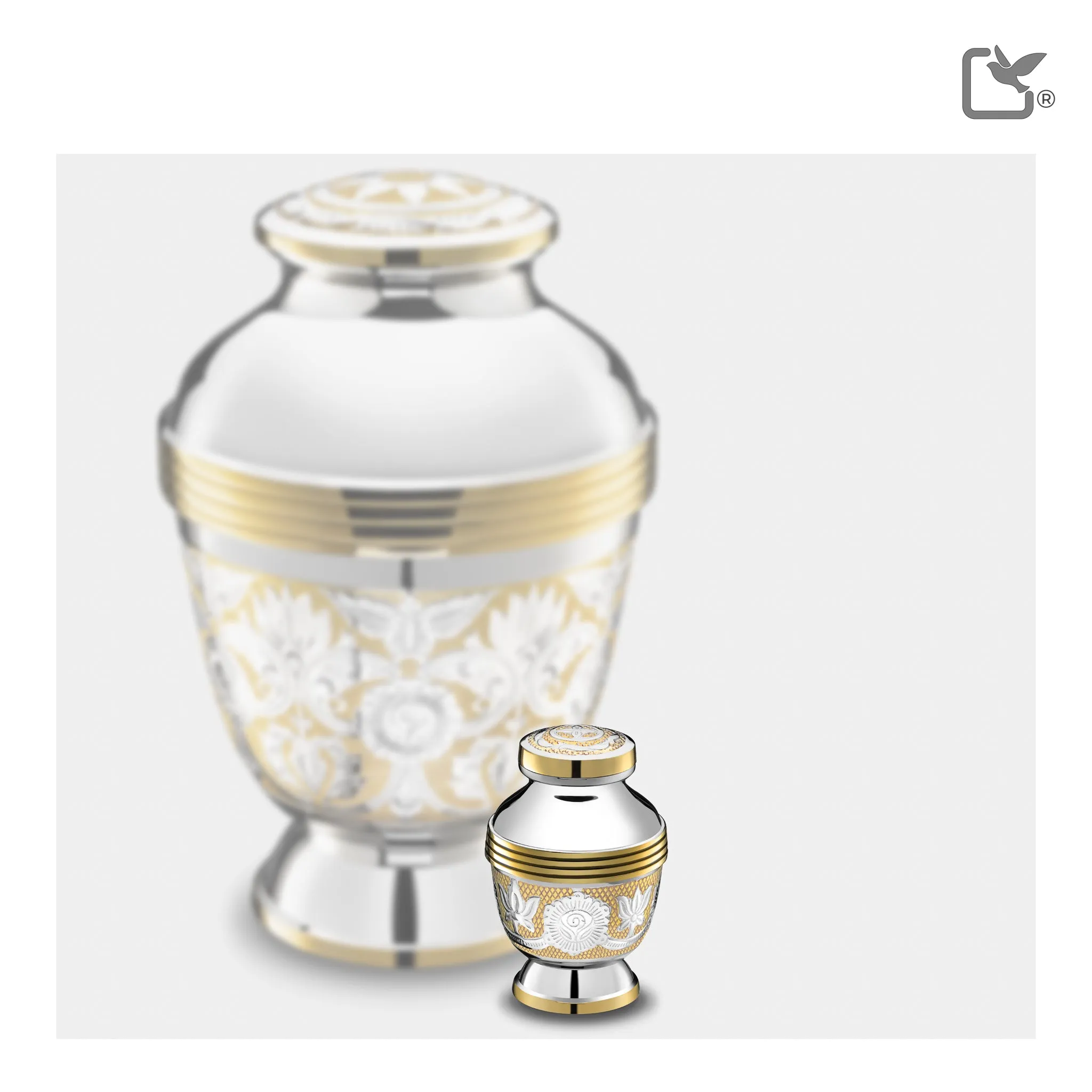 K250   Elegant Floral Keepsake Urn Pol Silver