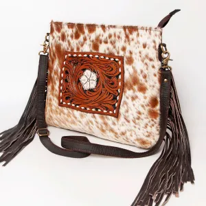 KBA124 - KBA124 -CROSS BODY Hand Tooled Saddle Leather and Upcycled Canvas Ladies Bag 13.5x16 KBA124