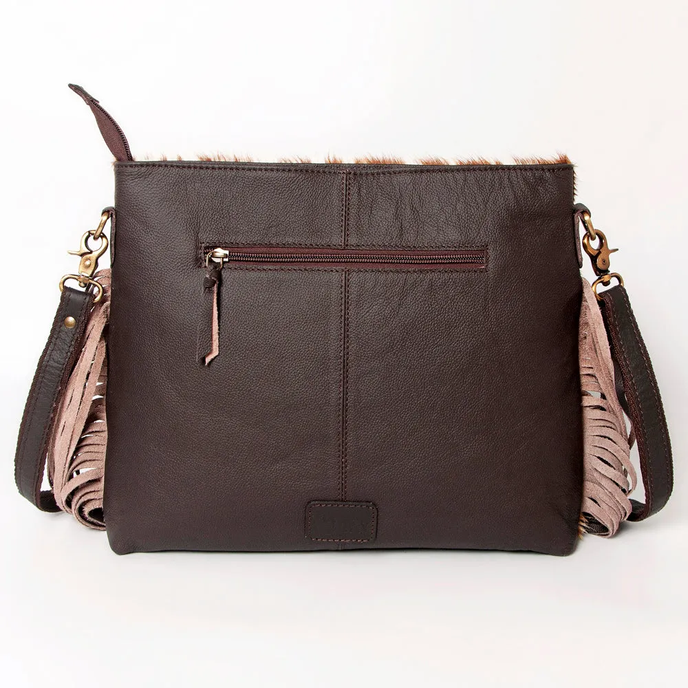 KBA124 - KBA124 -CROSS BODY Hand Tooled Saddle Leather and Upcycled Canvas Ladies Bag 13.5x16 KBA124