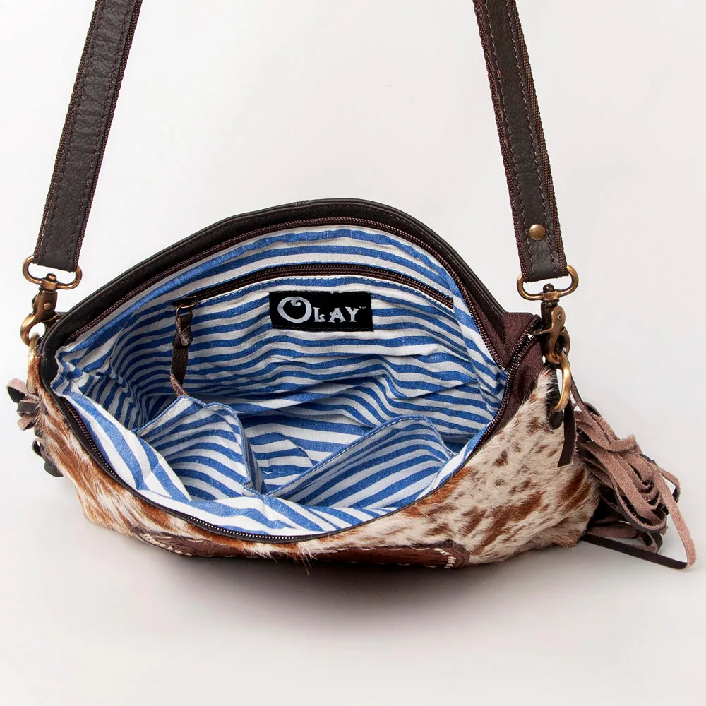 KBA124 - KBA124 -CROSS BODY Hand Tooled Saddle Leather and Upcycled Canvas Ladies Bag 13.5x16 KBA124