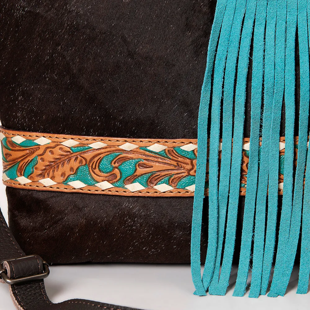 KBG174 - KBG174 -CROSS BODY Hand Tooled Saddle Leather with Cowhide Leather Ladies Bag H13XW14XD3 KB