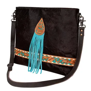 KBG174 - KBG174 -CROSS BODY Hand Tooled Saddle Leather with Cowhide Leather Ladies Bag H13XW14XD3 KB