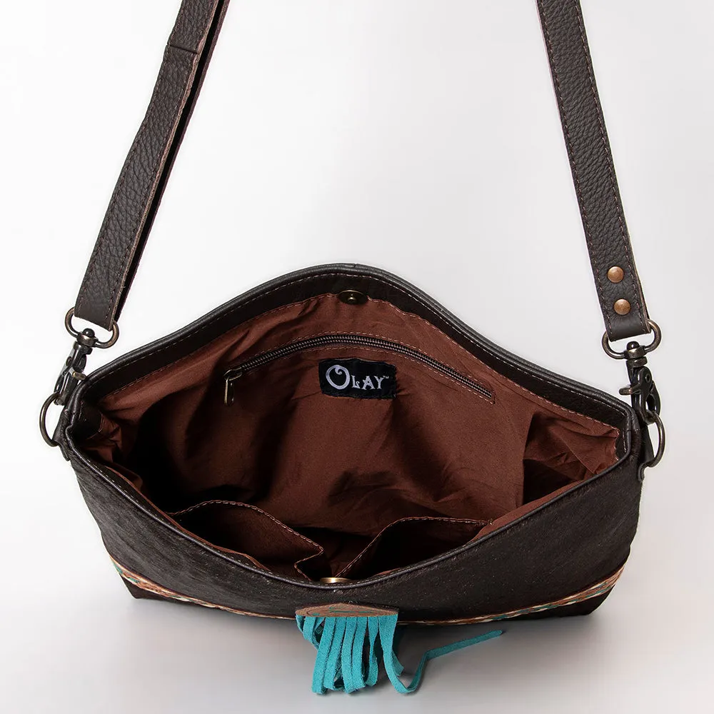 KBG174 - KBG174 -CROSS BODY Hand Tooled Saddle Leather with Cowhide Leather Ladies Bag H13XW14XD3 KB
