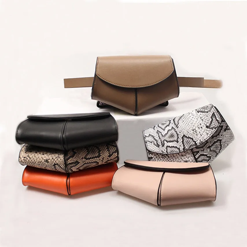 Kovenly Women Serpentine Fanny Pack Waist Chest Mini PU Leather Small Shoulder Belt Bag