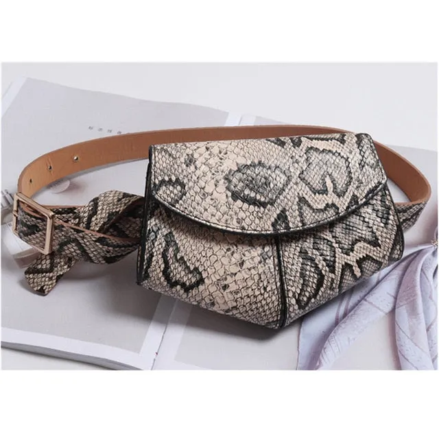 Kovenly Women Serpentine Fanny Pack Waist Chest Mini PU Leather Small Shoulder Belt Bag