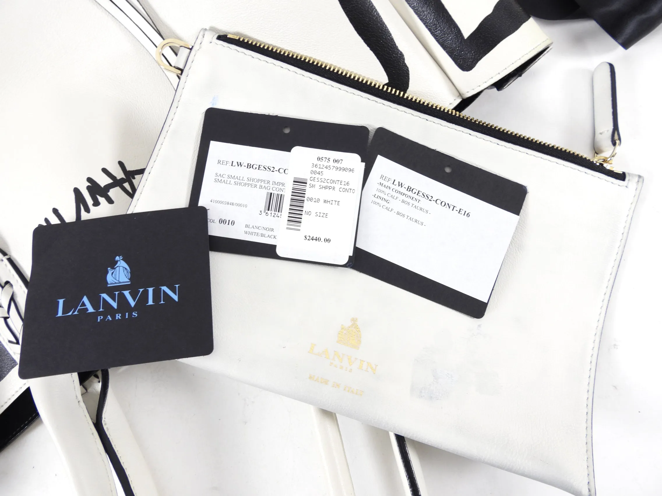 Lanvin Black and White Graphic Shopper Tote Bag
