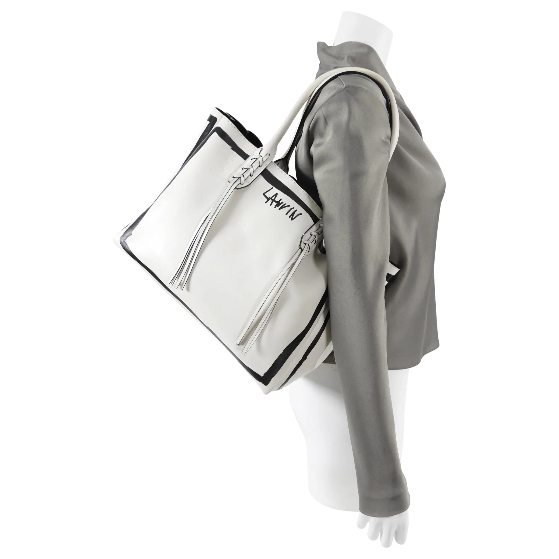 Lanvin Black and White Graphic Shopper Tote Bag
