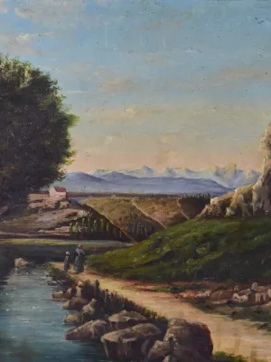 Late 19th Century French landscape painting in original frame 25¼" x 18"