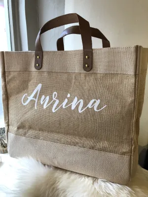 Leather Handle Jute Bag