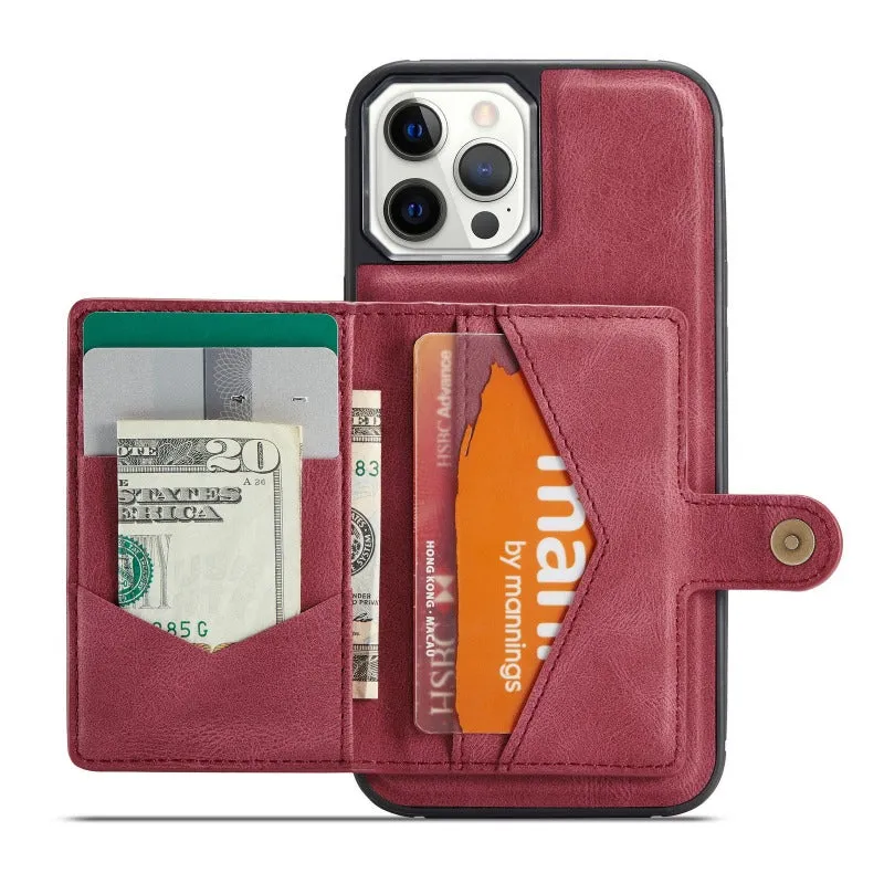 Leather Phone Case With Magnetic Wallet Kickstand For iPhone