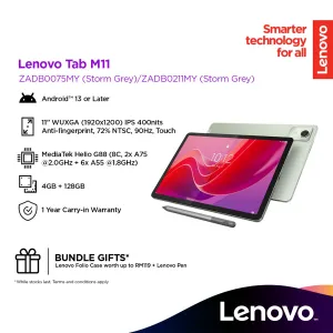 Lenovo Tab M11 LTE TB-330XU Tablet With Lenovo Tab Pen 4GB RAM   128GB ROM -  (Seafoam Green) ZADB0075MY / (Luna Grey) ZADB0211MY