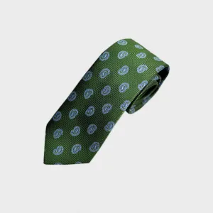 Little Blue Tears on Green Natte Bottle Neck Silk Tie