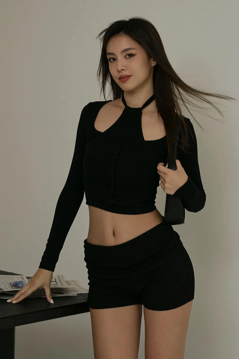 一見鍾情羅紋翻腰短褲<br>Elegant Rib Knit High Waist Shorts