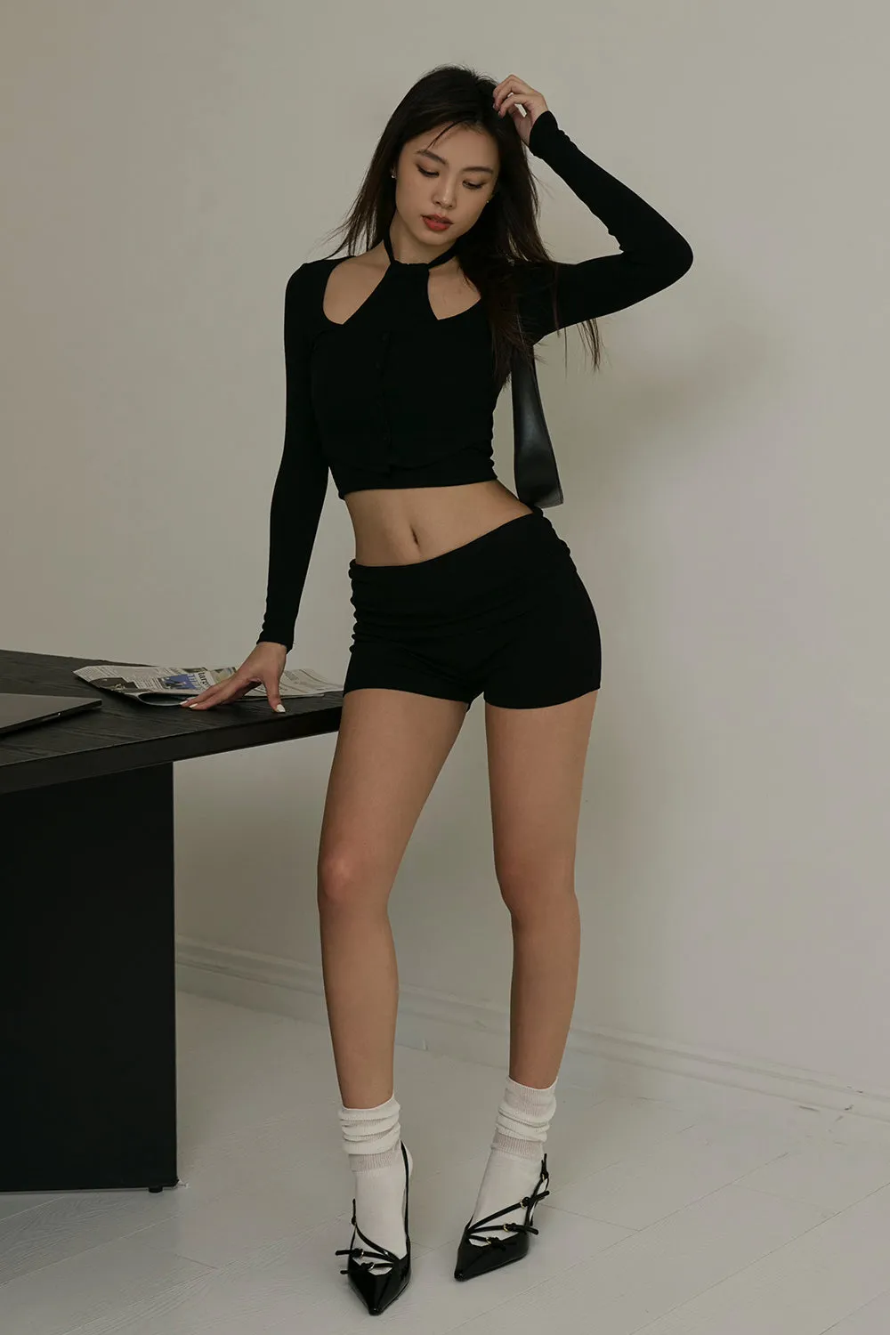 一見鍾情羅紋翻腰短褲<br>Elegant Rib Knit High Waist Shorts