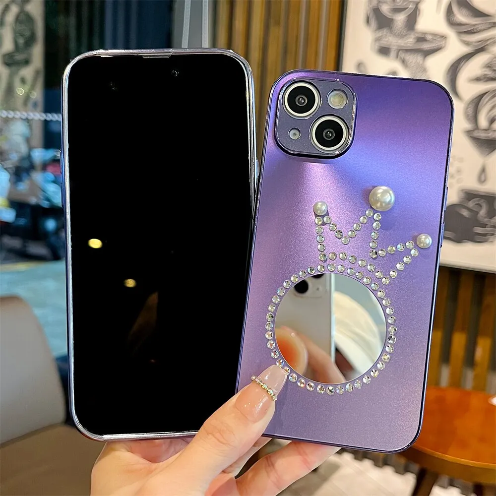 Luxury Glitter Diamond Crown Phone Case With Mirror For iPhone