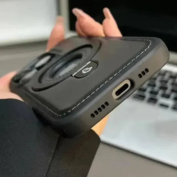 Magnetic Stand Ring Leather Case (For iPhones)